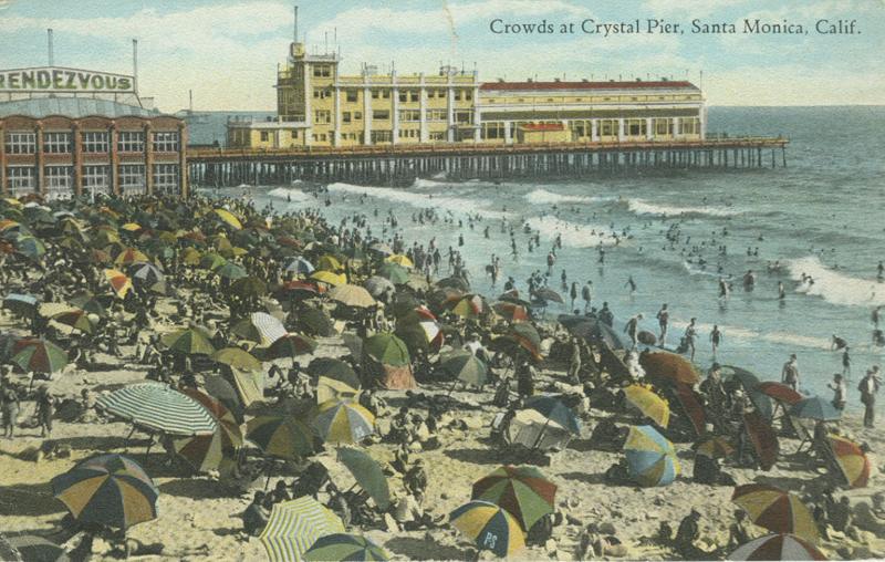 historic postcard of santa monica beach